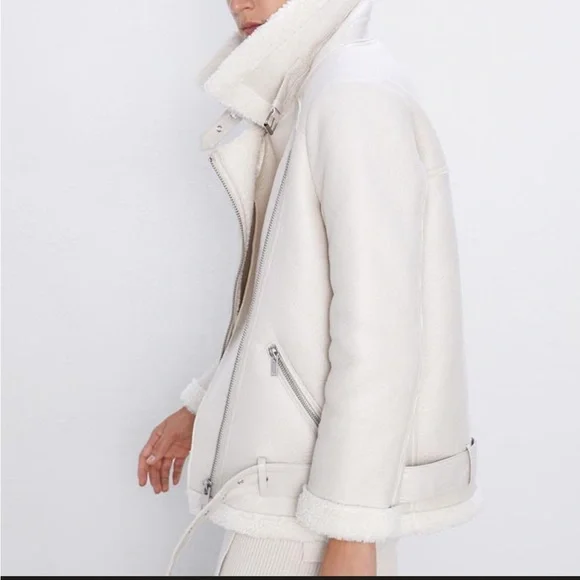 Zara Off-White Shearling Jacket coat - Picture 6 of 10